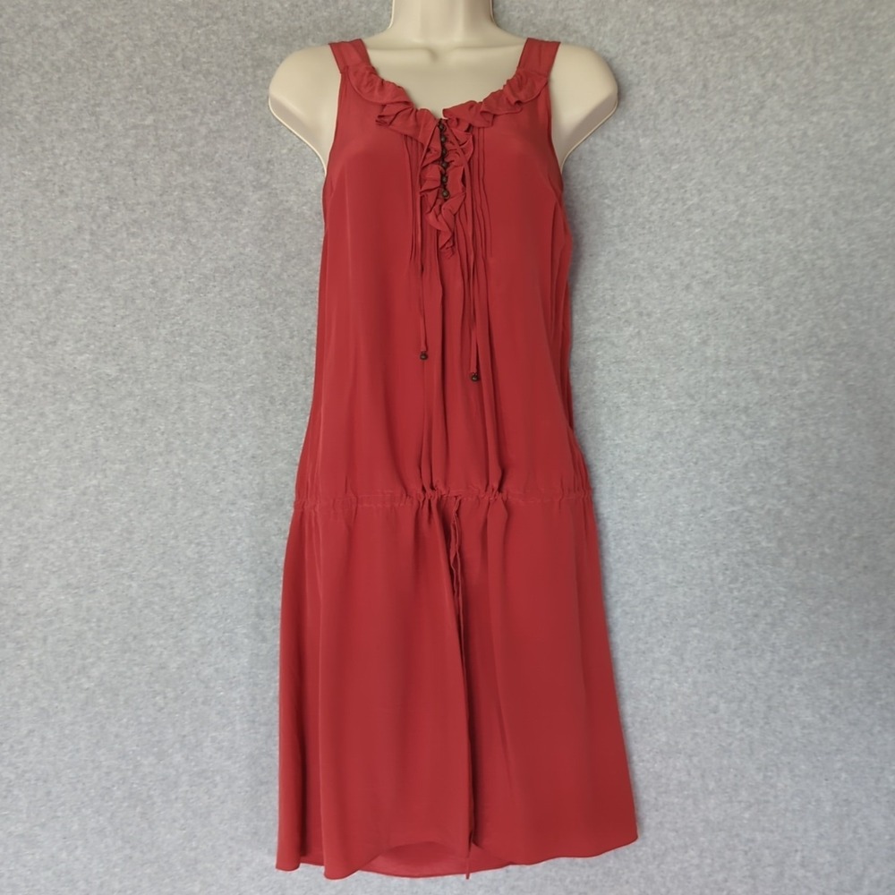 Massimo Dutti Womans Mini Dress‎ Red S 4 36 Ruffle A-line Drawstring Drop Waist